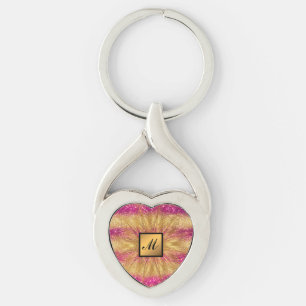 Luxury Gold Pink Glitter Monogrammed Gift Key Ring