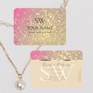 Luxury Gold Pink Purple Glitter Stars and Monogram Business Card