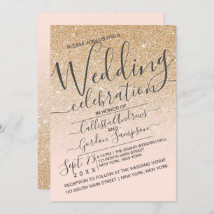Luxury Gold Pink Sparkly Glitter Ombre Wedding Invitation