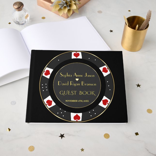 Luxury Gold Poker Chip Casino Wedding Guest Book (Front Open)