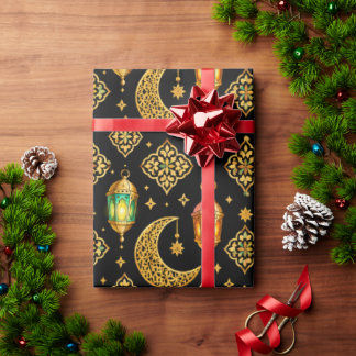 Luxury Gold Ramadan Lanterns Crescent Seamless Wrapping Paper