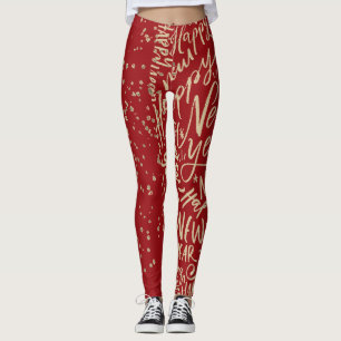 Luxury, Gold Red, New Year Celebrate, Leggings