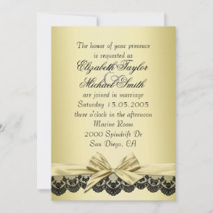 Luxury Gold Ribbon Black Lace Wedding Invite