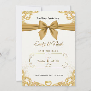 Luxury Gold Ribbon & Bow Elegant Wedding Invite