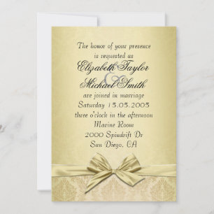 Luxury Gold Ribbon Damask Wedding Invite