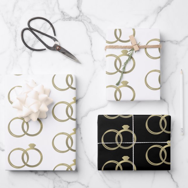 Luxury Gold Rings Wedding Wrapping Paper Sheet (Front)