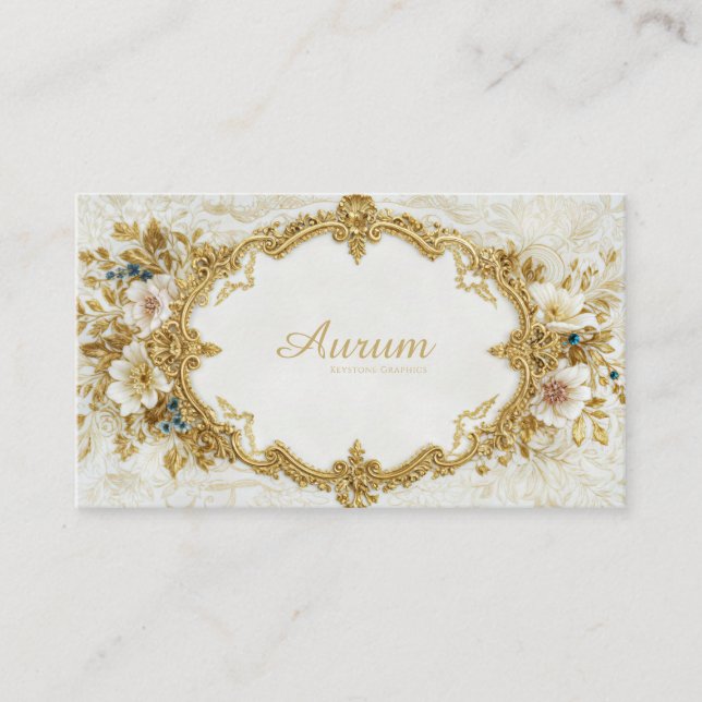 Luxury Gold Rococo Frame White Floral Victorian Business Card (Front)