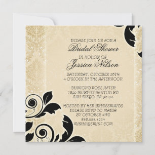 Luxury Gold Romantic Damask Shower Invite