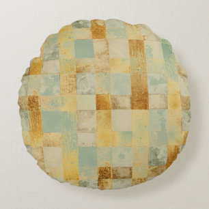 Luxury, Gold Sage Checkered Pattern, Modern Round Cushion