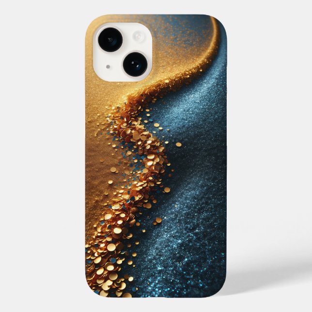 Luxury Gold Sequin River on Blue Glitter Sand Abst Case-Mate iPhone Case (Back)