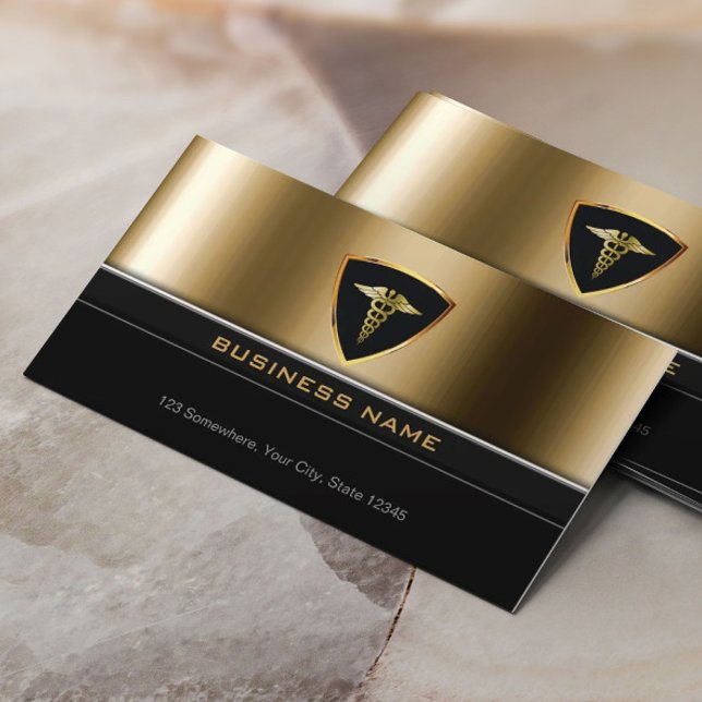 Luxury Gold Shield Medical Care Business Card (Creator Uploaded)