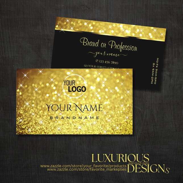 Luxury Gold Shiny Glitter Luminous Stars add Logo Business Card (Creator Uploaded)