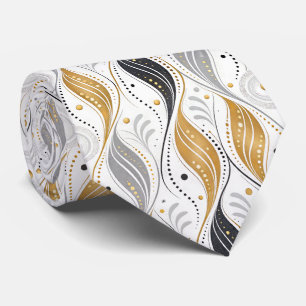 Luxury Gold Silver Black Art Deco Abstract Pattern Tie