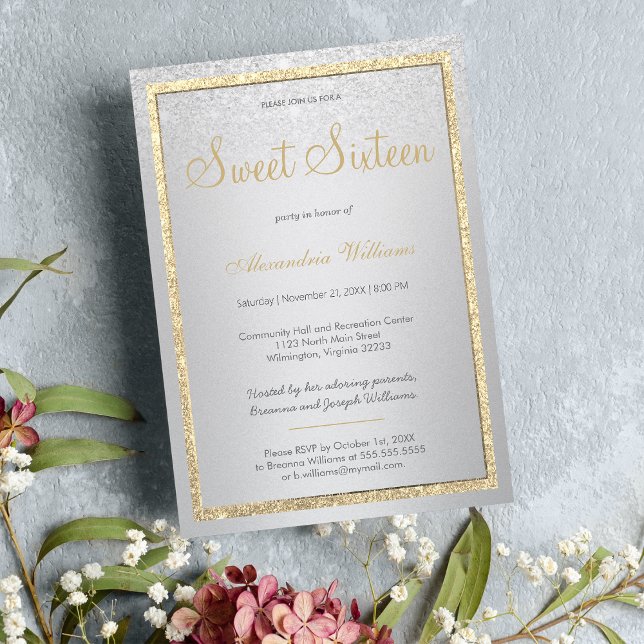 Luxury gold silver glitter gradient  Sweet 16 Invitation (Luxury gold silver glitter gradient Sweet 16 )