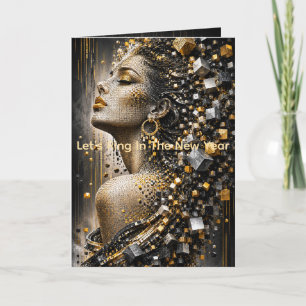 Luxury Gold Silver Mosaic Woman Portrait Card
