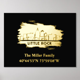 luxury gold skyline longitude latitude Little Rock Foil Prints