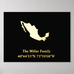 luxury gold skyline longitude latitude Mexico Foil Prints