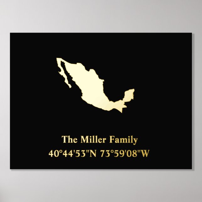 luxury gold skyline longitude latitude Mexico Foil Prints (Front)