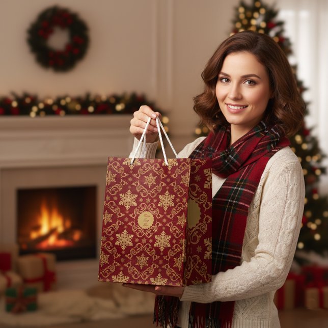 Luxury Gold Snowflake & Red Damask Christmas Medium Gift Bag (Creator Uploaded)