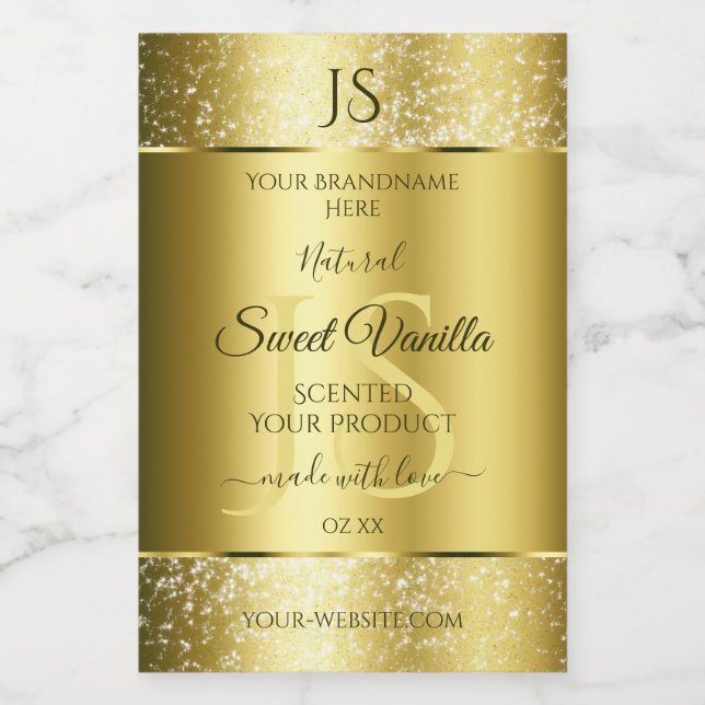Luxury Gold Soft Glitter Initials Product Labels (Single Label)