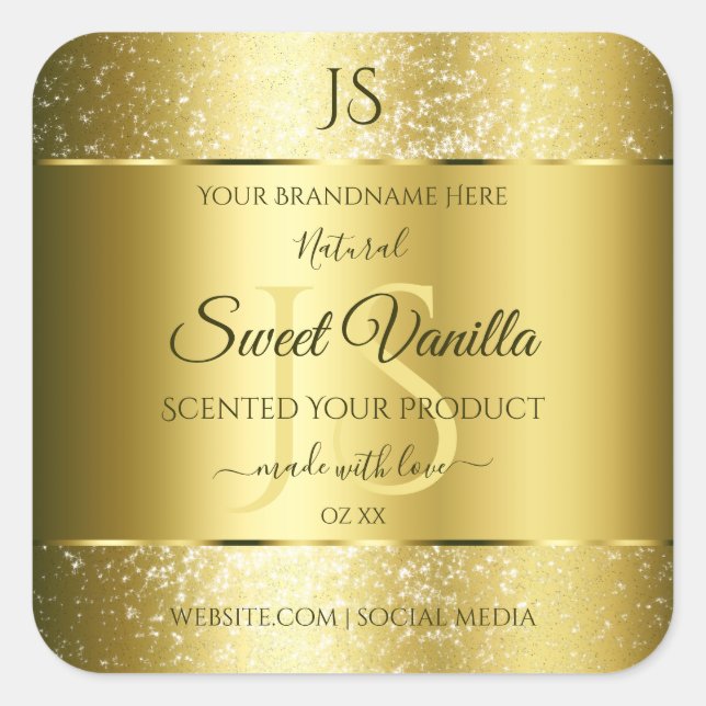 Luxury Gold Soft Glitter Initials Product Labels (Front)