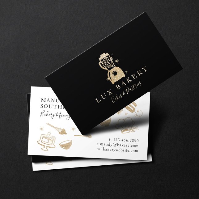 Luxury Gold Sparkle Bakers Floral Blender Business Card (Creator Uploaded)