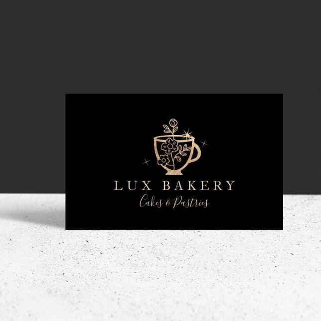 Luxury Gold Sparkle Bakers Floral Mixing Bowl Business Card (Creator Uploaded)