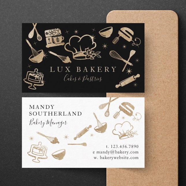 Luxury Gold Sparkle Baking Cooking Utensil Bakery Business Card (Luxury Gold Sparkle Baking Cooking Utensil Bakery Business Card)