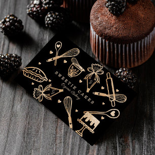 Luxury Gold Sparkle Baking Cooking Utensil Bakery  Business Card
