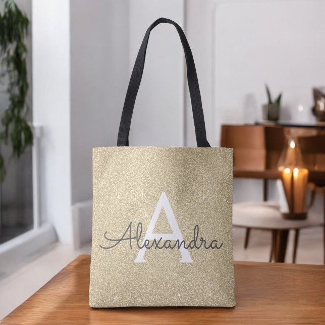Luxury Gold Sparkle Elegant Monogram Book Bag (Creator Uploaded)