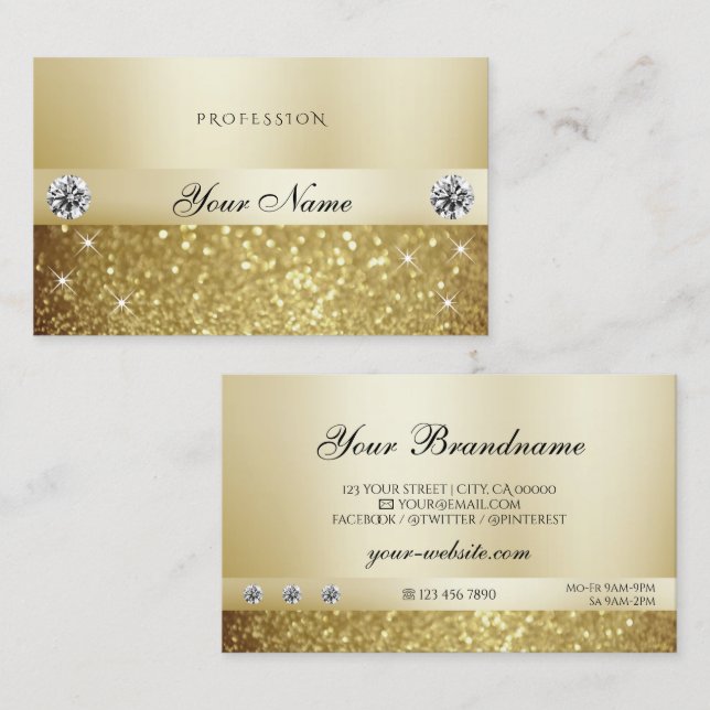 Luxury Gold Sparkling Glitter with Diamonds Modern Business Card (Front/Back)