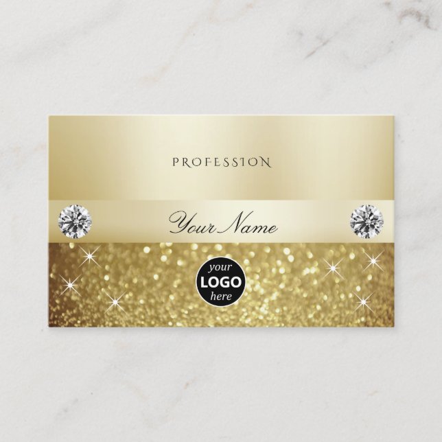 Luxury Gold Sparkling Glitter with Logo Modern Business Card (Front)