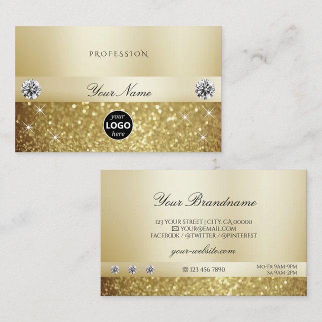 Luxury Gold Sparkling Glitter with Logo Modern Business Card (Front/Back)