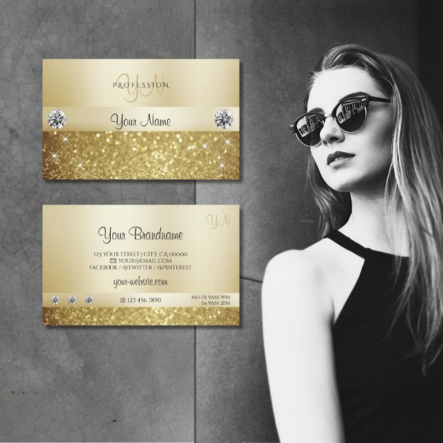 Luxury Gold Sparkling Glitter with Monogram Modern Business Card (Creator Uploaded)