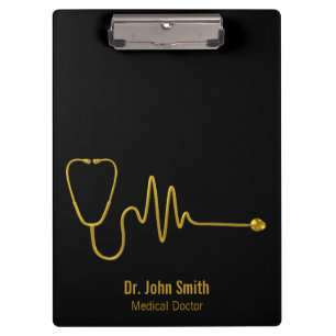 Luxury Gold Stethoscope ECG Wave EKG Line Medical  Clipboard