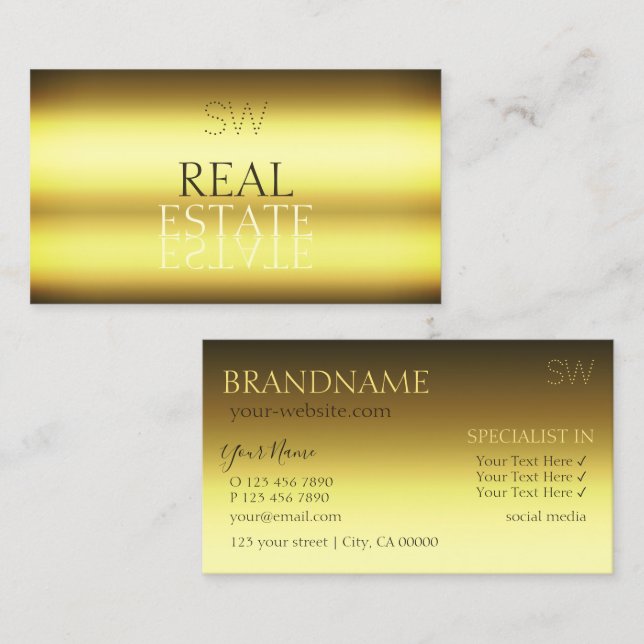 Luxury Gold Stylish Mirror Font with Monogram Business Card (Front/Back)