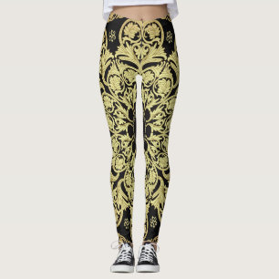 Luxury Gold Swirls Floral Background Leggings