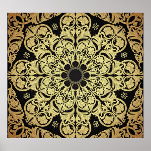 Luxury Gold Swirls Floral Background Poster