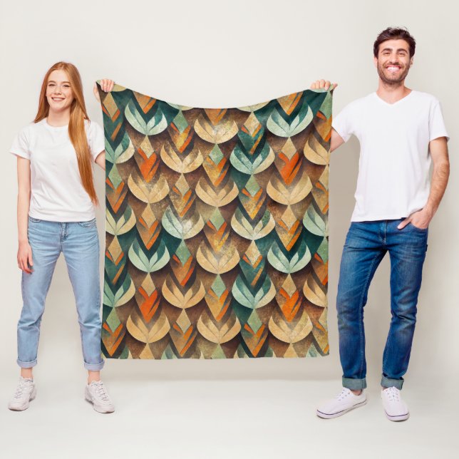 Luxury Gold Teal Art Deco Abstract Pattern Fleece Blanket (In Situ)