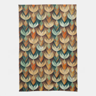 Luxury Gold Teal Art Deco Abstract Pattern Tea Towel