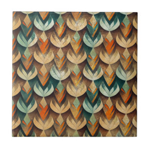Luxury Gold Teal Art Deco Abstract Pattern Tile