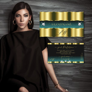 Luxury Gold Teal Black Sparkling Diamonds Monogram Business Card