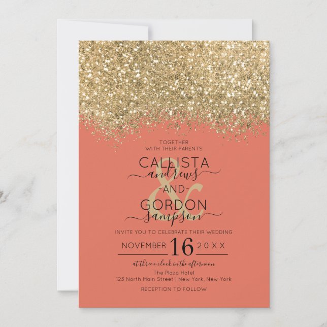Luxury Gold Terracotta Glitter Confetti Wedding Invitation (Front)