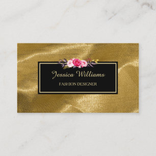 Luxury Gold Textile Pink Floral Fashion Designer Business Card