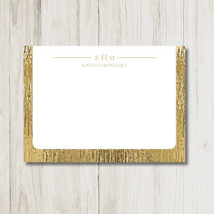 Luxury Gold Texture Lined Name Three Monogram Card