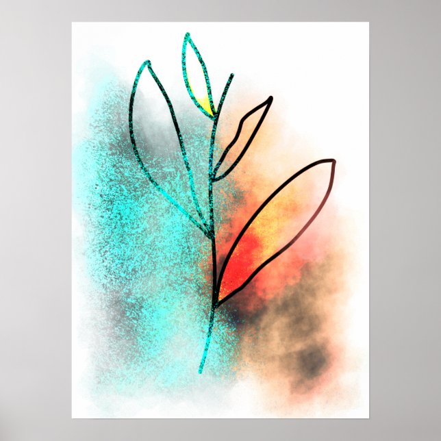 Luxury Gold Torquoise Glitter Botanical Drawing Poster (Front)