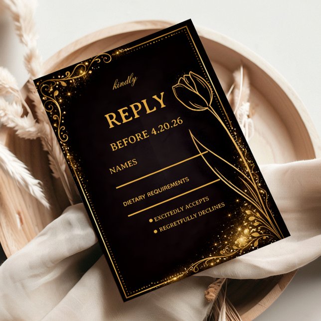 Luxury Gold Tulip Sparkle RSVP Card (Creator Uploaded)