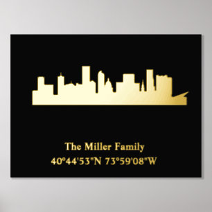 luxury gold US skyline longitude latitude Denver Foil Prints