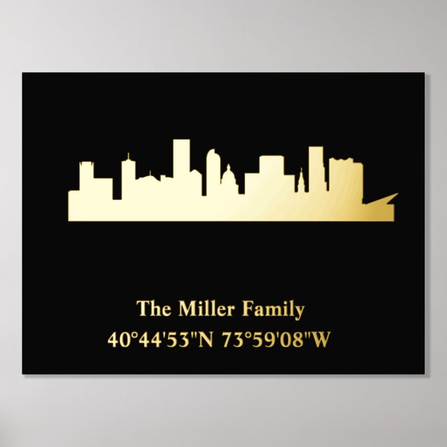 luxury gold US skyline longitude latitude Denver Foil Prints (Front)