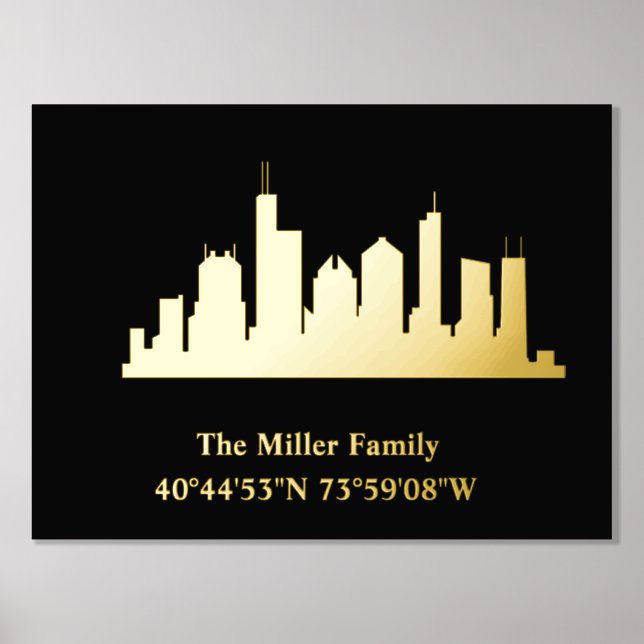 luxury gold US skyline longitude latitude Houston Foil Prints (Front)